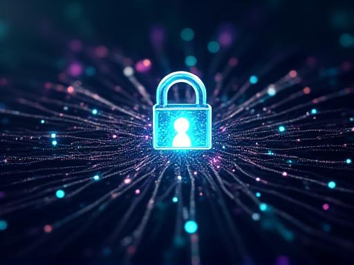 Gráfico digital abstracta que representa la protección de ideas y la tecnología, simbolizando la propiedad intelectual